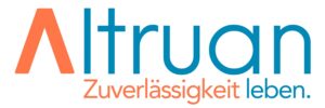 Altruan-Logo mit orangener und blauer Schrift; Text: "Altruan Zuverlässigkeit leben."